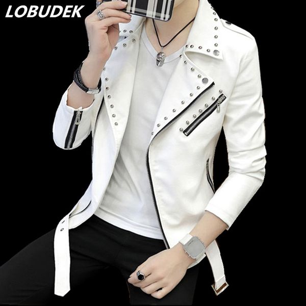 spring autumn men's pu leather jacket white red rivet zipper slim tide coat punk style stage clothing jazz personality costumes, Black;brown
spring autumn men's pu leather jacket white red rivet zipper slim tide coat punk style stage clothing jazz personality costumes, Black;brown