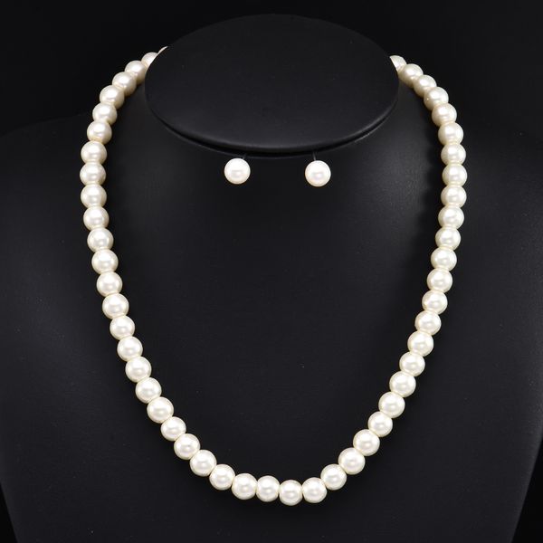 8mm white artificial glass pearl necklace earring jewelry set for women fashion bridal wedding engagement gift joyeria mujer, Silver
8mm white artificial glass pearl necklace earring jewelry set for women fashion bridal wedding engagement gift joyeria mujer, Silver