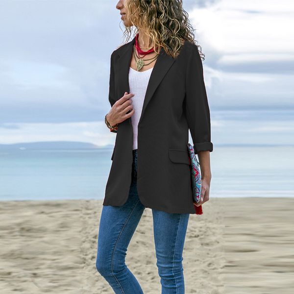 women office turn-down collar spring long sleeve casual solid autumn blazer pocket slim fit outwear, White;black
women office turn-down collar spring long sleeve casual solid autumn blazer pocket slim fit outwear, White;black