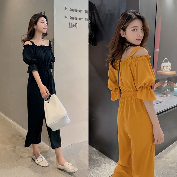 2019 summer new sweet wooden ear strapless shoulder-length wide-leg suspender jumpsuit, Black;white
2019 summer new sweet wooden ear strapless shoulder-length wide-leg suspender jumpsuit, Black;white