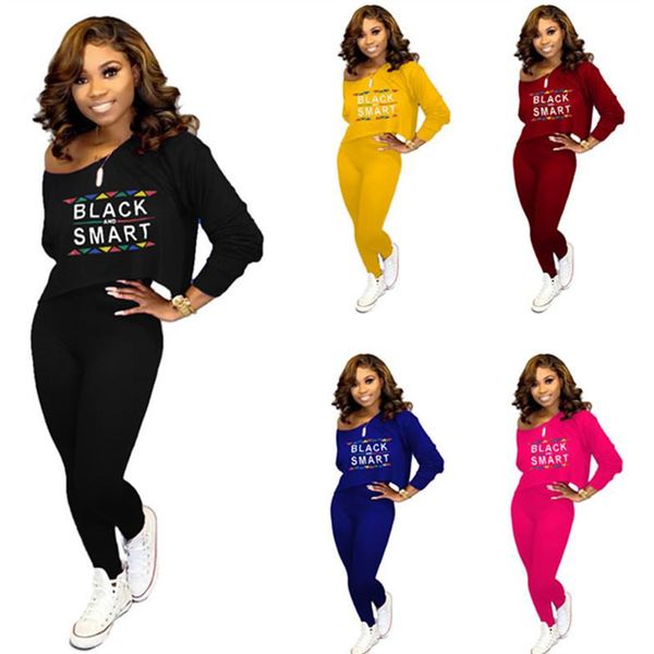 black smart women t shirt tracksuit long sleeve t-shirt + pants leggings two piece set off shoulder outfits letter print suit clothing, White
black smart women t shirt tracksuit long sleeve t-shirt + pants leggings two piece set off shoulder outfits letter print suit clothing, White