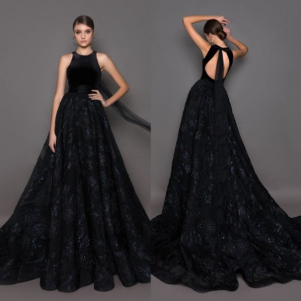 graceful beaded lace backless prom dresses halter neck a line evening gowns plus size sweep train formal dress, Black
graceful beaded lace backless prom dresses halter neck a line evening gowns plus size sweep train formal dress, Black