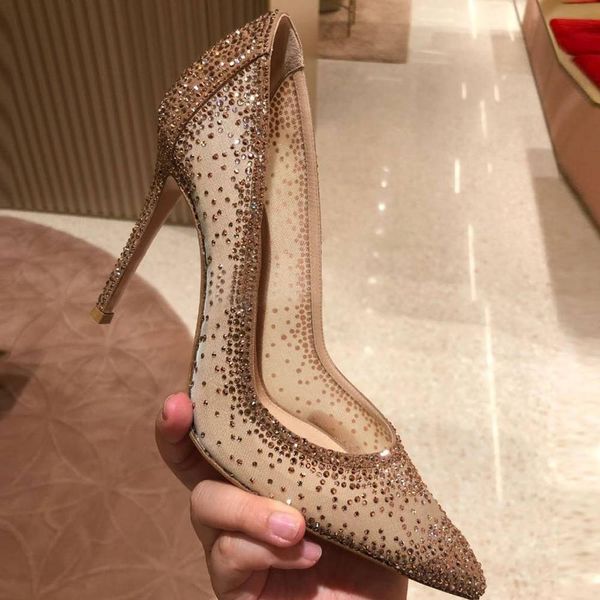 nude high heels wedding shoes bridal womens pumps mesh rhinestone bling stilettos 12//8cm pointed toe ladies shoes sexy, Black 
nude high heels wedding shoes bridal womens pumps mesh rhinestone bling stilettos 12//8cm pointed toe ladies shoes sexy, Black