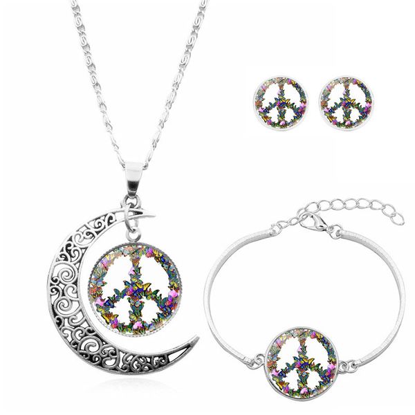 pendant necklace set women accessories gifts vintage exquisite butterfly peace sign half moon necklace/earrings/bracelet, Silver
pendant necklace set women accessories gifts vintage exquisite butterfly peace sign half moon necklace/earrings/bracelet, Silver