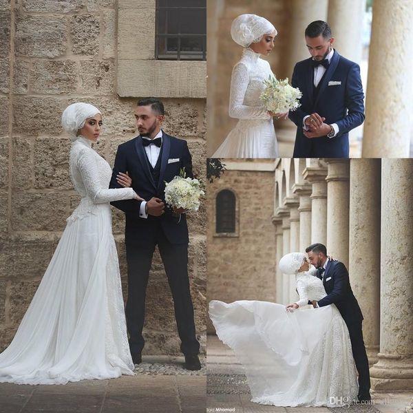 2017 muslim a line wedding dresses with full lace and long sleeves wedding gowns arabic custom made high collar bridal gown, White
2017 muslim a line wedding dresses with full lace and long sleeves wedding gowns arabic custom made high collar bridal gown, White