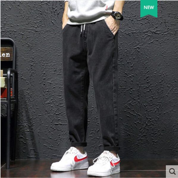 black han edition tide straight jeans men's popular logo loose big yards elastic waist trousers of the boys, Blue
black han edition tide straight jeans men's popular logo loose big yards elastic waist trousers of the boys, Blue