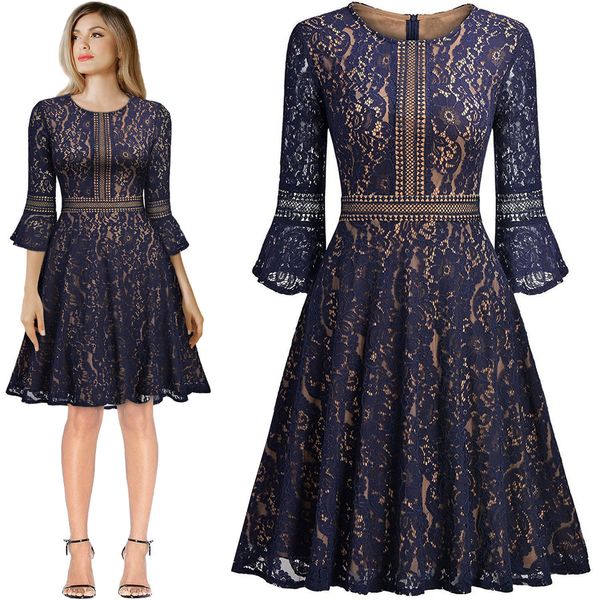 2019 spring new european style lace dress 3/4 sleeve elegant flare sleeve big pendulum vintage dress ing, Black;gray
2019 spring new european style lace dress 3/4 sleeve elegant flare sleeve big pendulum vintage dress ing, Black;gray