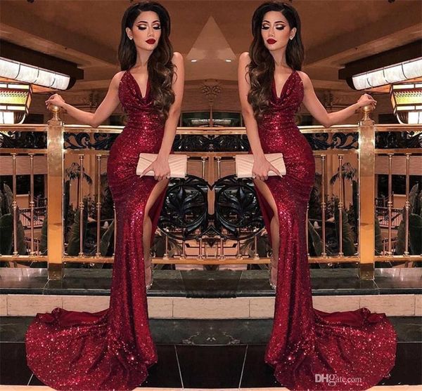 2020 sparkly burgundy sequins prom dresses mermaid high splits evening dresses women party prom gowns vestidos bc0866, Black
2020 sparkly burgundy sequins prom dresses mermaid high splits evening dresses women party prom gowns vestidos bc0866, Black