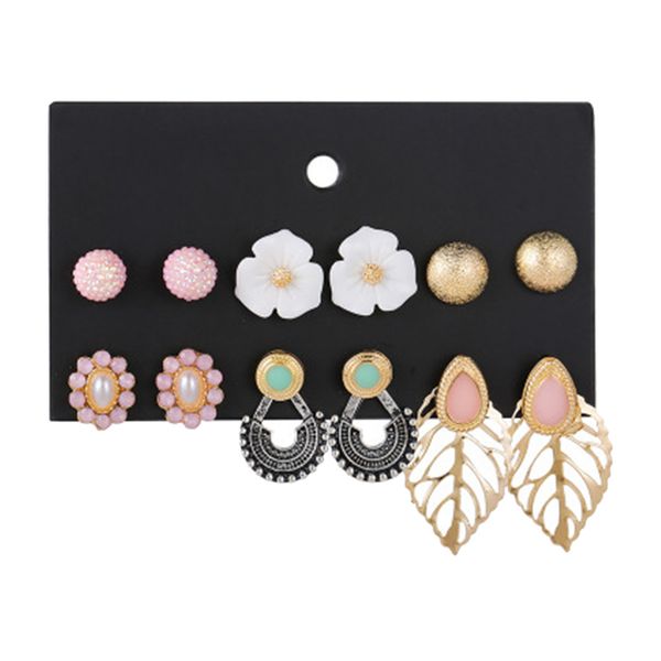 6 pair / set rhinestone earrings women boho earrings fashion jewelry, Golden 
6 pair / set rhinestone earrings women boho earrings fashion jewelry, Golden