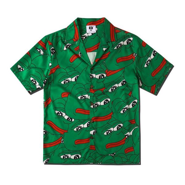 2020 hi hop harajuku couples wear summer casual men women shirts big mouth frog print lapel loose short sleeve shirt streetwear, White;black 
2020 hi hop harajuku couples wear summer casual men women shirts big mouth frog print lapel loose short sleeve shirt streetwear, White;black