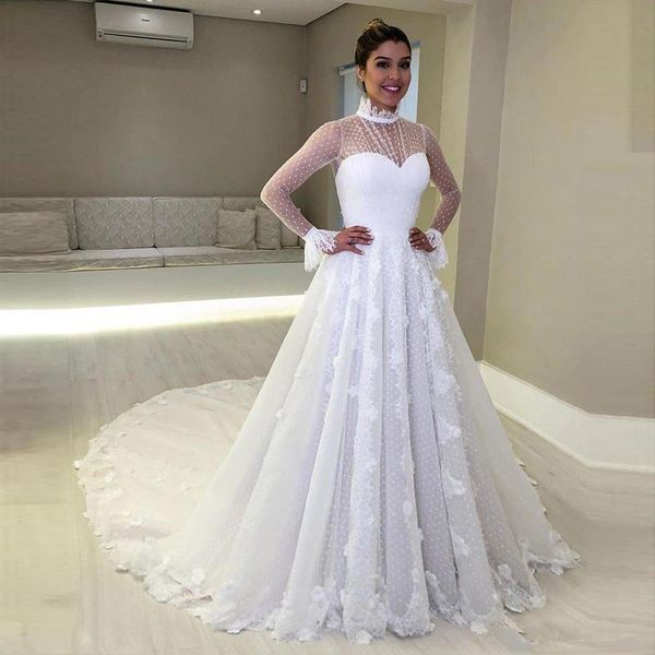 vintage illusion long sleeve wedding dress high neck lace appliques bridal gowns beach wedding dress robe de mariee, White
vintage illusion long sleeve wedding dress high neck lace appliques bridal gowns beach wedding dress robe de mariee, White