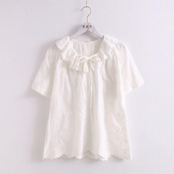 2020 summer new embroidery cotton shirt female lace doll collar short sleeve loose women casual shirts, White
2020 summer new embroidery cotton shirt female lace doll collar short sleeve loose women casual shirts, White