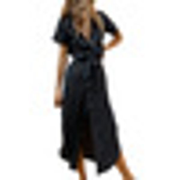 women's shirt dress casual solid color v-neck button short sleeve belt split sea beach leisure summer ladies maxi long dress, Black;gray
women's shirt dress casual solid color v-neck button short sleeve belt split sea beach leisure summer ladies maxi long dress, Black;gray