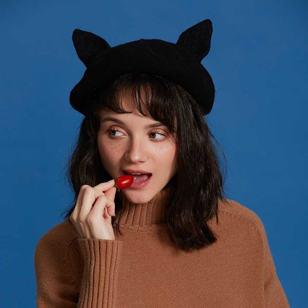 hand-made black handmade wool hat cute cat ears women berets wool felt beret christmas gift for girl winter warm beret new 2019, Blue;gray
hand-made black handmade wool hat cute cat ears women berets wool felt beret christmas gift for girl winter warm beret new 2019, Blue;gray