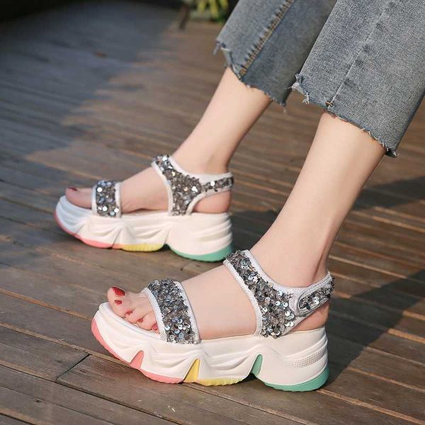 dress shoes platform sandals women's summer rainbow bottom wild sequins roman z527, Black 
dress shoes platform sandals women's summer rainbow bottom wild sequins roman z527, Black