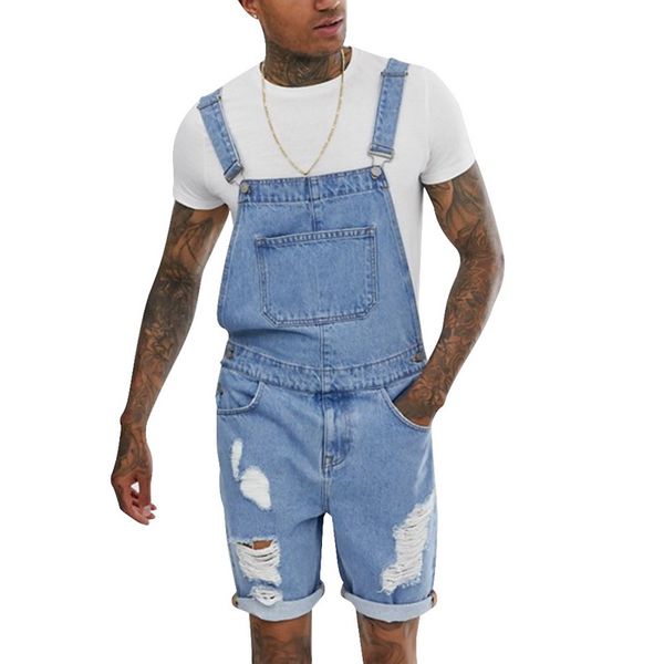 ripped high street hole jeans men knee length summer jumpsuits modish denim overalls casual suspender distressed jeans pants, Blue
ripped high street hole jeans men knee length summer jumpsuits modish denim overalls casual suspender distressed jeans pants, Blue