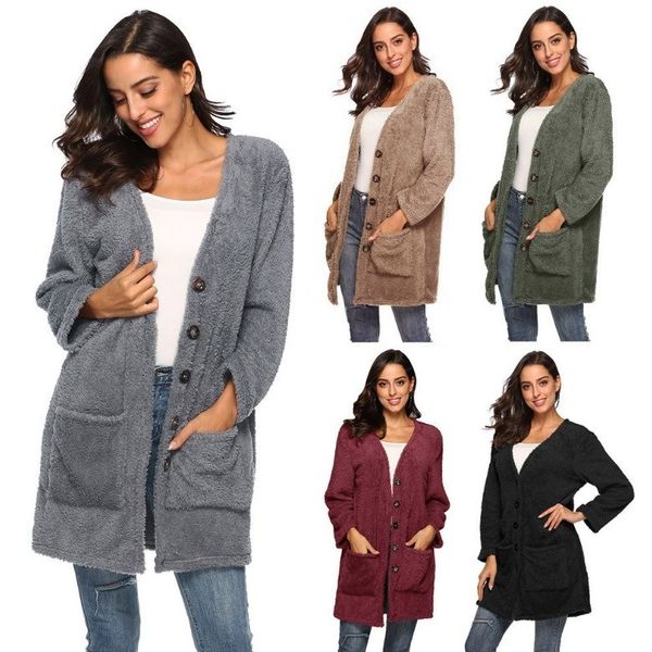 womens plush warm cardigan sweater solid color v neck single breasted spring autumn fashion famale designer coat, White;black
womens plush warm cardigan sweater solid color v neck single breasted spring autumn fashion famale designer coat, White;black