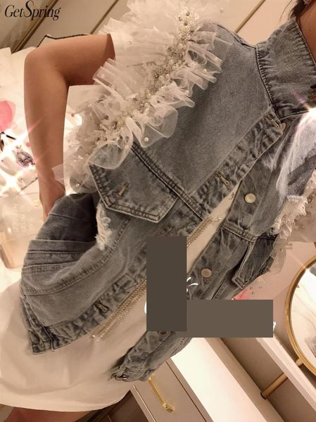 women's vests getspring women coat vest coats mesh pearl patchwork denim sleeveless blue vintgae leisure outwear 2021, Black;white
women's vests getspring women coat vest coats mesh pearl patchwork denim sleeveless blue vintgae leisure outwear 2021, Black;white