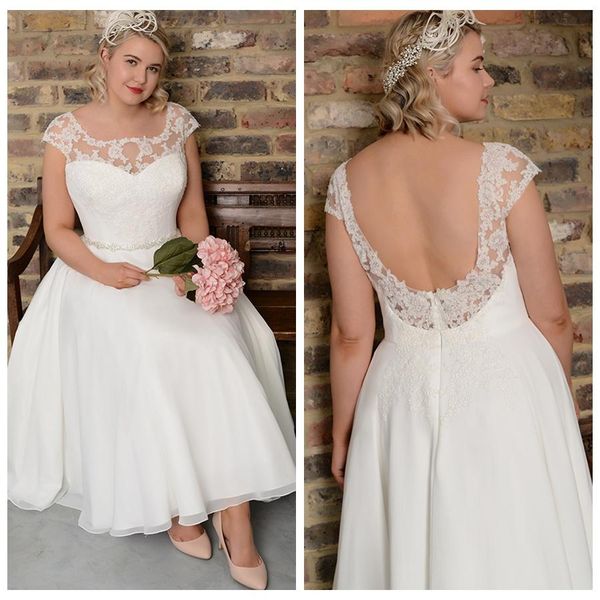 vintage lace plus size a line wedding dresses scoop cap sleeve applique chiffon beach bridal gown ankle length wedding gowns, White
vintage lace plus size a line wedding dresses scoop cap sleeve applique chiffon beach bridal gown ankle length wedding gowns, White