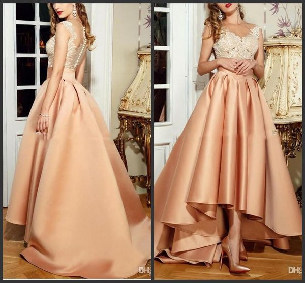 2019 a line high low jewel appliqued beads cap sleeves celebrity gowns prom party dresses sheer appliqued lace satin evening dresses, Black;red
2019 a line high low jewel appliqued beads cap sleeves celebrity gowns prom party dresses sheer appliqued lace satin evening dresses, Black;red