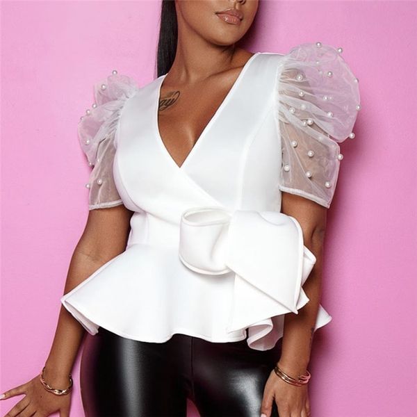 white blouses v neck thin transparent puff sleeves beading waist belt peplum shirt women's fashion bluas female summer
white blouses v neck thin transparent puff sleeves beading waist belt peplum shirt women's fashion bluas female summer