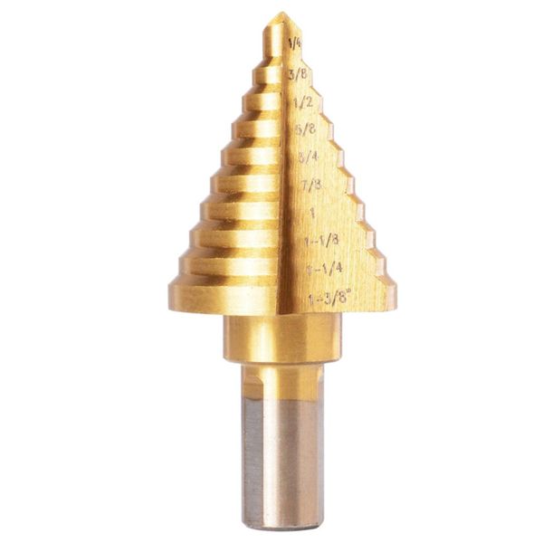 1/4 - 1-3/8 inch titanium steel metal uni variable stepped down drill bit unbit tool gold
1/4 - 1-3/8 inch titanium steel metal uni variable stepped down drill bit unbit tool gold