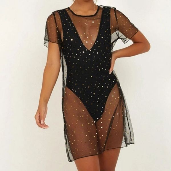 womens cover up 2019 new short sleeve swimwear mesh squined see through round neck cover ups swimsuit monokini, Blue;gray
womens cover up 2019 new short sleeve swimwear mesh squined see through round neck cover ups swimsuit monokini, Blue;gray