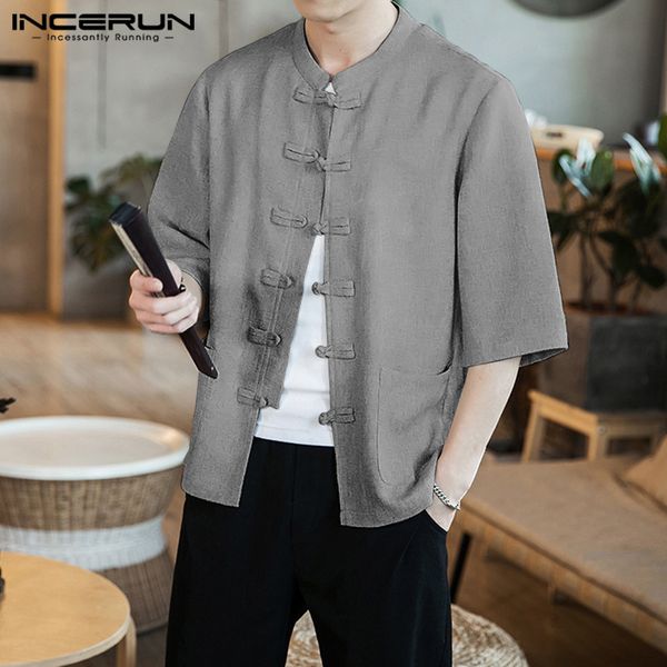 2020 chinese style men shirt solid half sleeve button vintage blouse stand collar casual tang suit men camisa streetwear incerun, White;black
2020 chinese style men shirt solid half sleeve button vintage blouse stand collar casual tang suit men camisa streetwear incerun, White;black