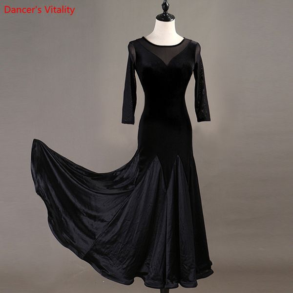 professional women ballroom dance dress 2019 new long sleeves big swing dresses latin waltz dance performance practice costumes, Black;red 
professional women ballroom dance dress 2019 new long sleeves big swing dresses latin waltz dance performance practice costumes, Black;red