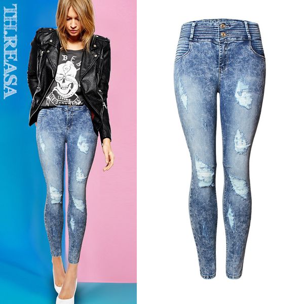 woman jeans elastic waist plus size slim fitted ripped jeans female casual skinny hole pencil denim pants, Blue
woman jeans elastic waist plus size slim fitted ripped jeans female casual skinny hole pencil denim pants, Blue