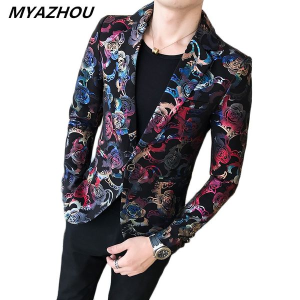 2019 new men's gold-plated floral suit jacket men's slim terno masculino trend singer dress jacket single button blazer, White;black
2019 new men's gold-plated floral suit jacket men's slim terno masculino trend singer dress jacket single button blazer, White;black