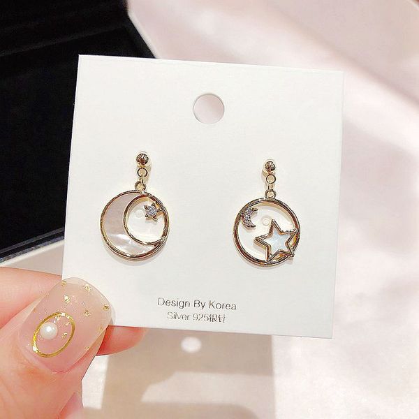 exquisite asymmetry design shell moon star earrings for women gold color cz crystal dangle earrings jewelry, Silver
exquisite asymmetry design shell moon star earrings for women gold color cz crystal dangle earrings jewelry, Silver