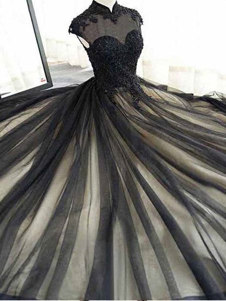 gothic design black wedding dresses vintage high neck cap sleeve lace tulle a line classic design bridal gowns vestidos de noiva, White
gothic design black wedding dresses vintage high neck cap sleeve lace tulle a line classic design bridal gowns vestidos de noiva, White