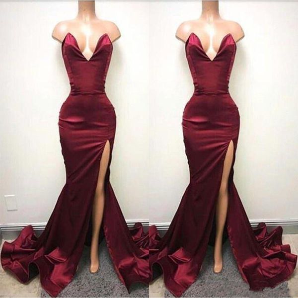 burgundy mermaid prom dresses long backless sweetheart high split evening gowns ruched celebrity african party dress, Black
burgundy mermaid prom dresses long backless sweetheart high split evening gowns ruched celebrity african party dress, Black