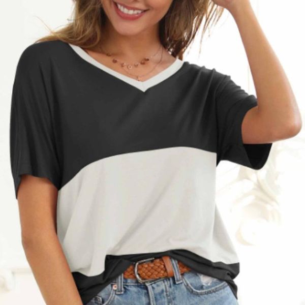 summer casual fashion women contrast color short-sleeved v-neck loose wild t-shirt female streetwear casual, White
summer casual fashion women contrast color short-sleeved v-neck loose wild t-shirt female streetwear casual, White