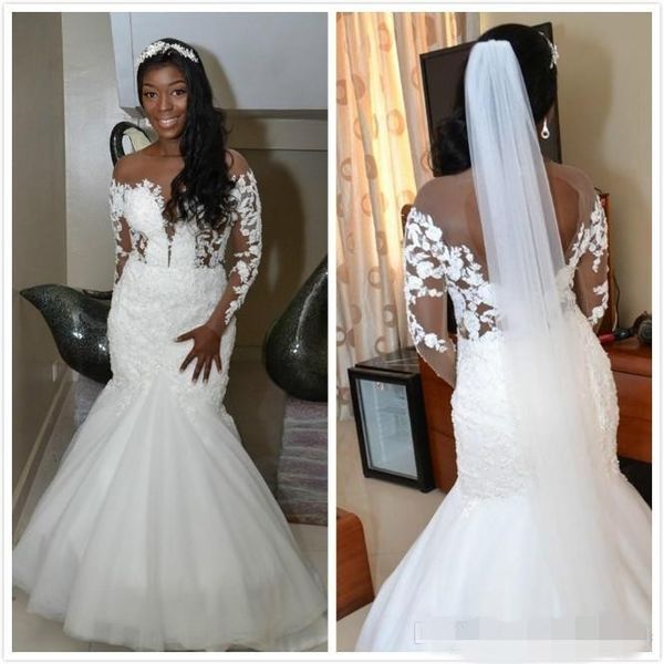 2020 mermaid wedding dresses long sleeves lace applique sheer neck hollow back country wedding gown custom made vestido de novia, White
2020 mermaid wedding dresses long sleeves lace applique sheer neck hollow back country wedding gown custom made vestido de novia, White