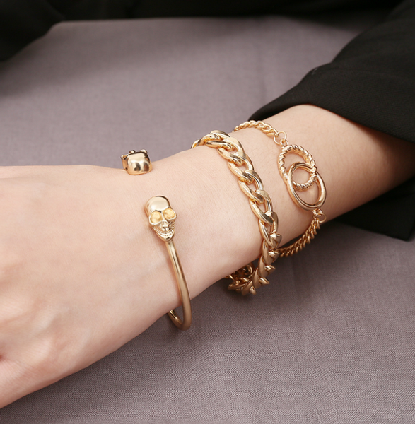 new 3pcs/set punk gold color skull bangle for women thin thick charm bracelet circle bracelet fashion jewelry, Black
new 3pcs/set punk gold color skull bangle for women thin thick charm bracelet circle bracelet fashion jewelry, Black