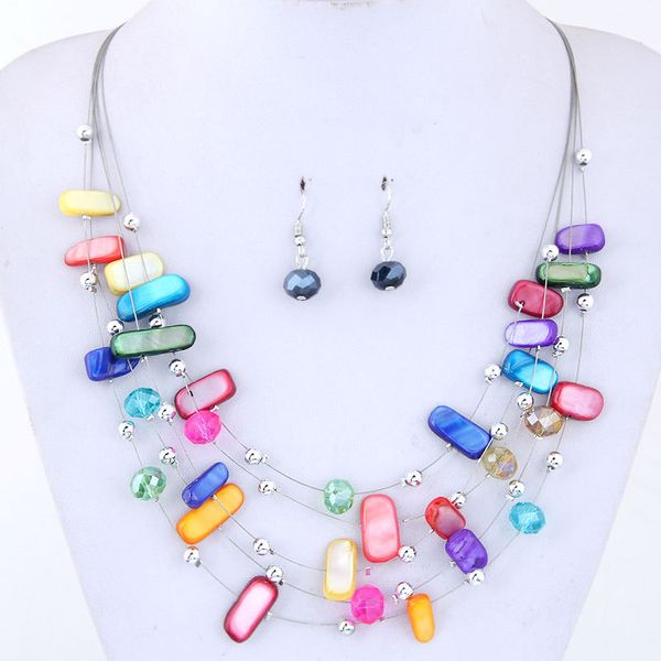 new europe jewelry set women's colorful crystal shell beads layers necklace with dangle earrings lady's set s127, Silver
new europe jewelry set women's colorful crystal shell beads layers necklace with dangle earrings lady's set s127, Silver