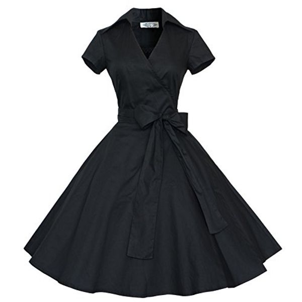 

maggie tang 50s 60s vintage short sleeves swing rockabilly full circle party dress, Black;gray