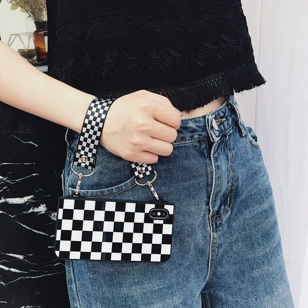 for iphone xs max xr x 8 7 plus 6 6s plus case cover luxury retro black white gird with shoulder strap soft silicon phone bag
for iphone xs max xr x 8 7 plus 6 6s plus case cover luxury retro black white gird with shoulder strap soft silicon phone bag