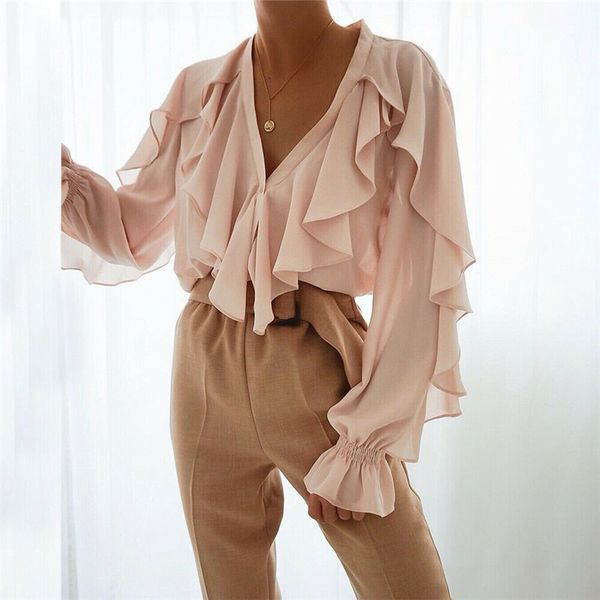 women's blouses & shirts women ladies chiffon ruffle bell sleeve loose shirt summer blouse uk, White
women's blouses & shirts women ladies chiffon ruffle bell sleeve loose shirt summer blouse uk, White