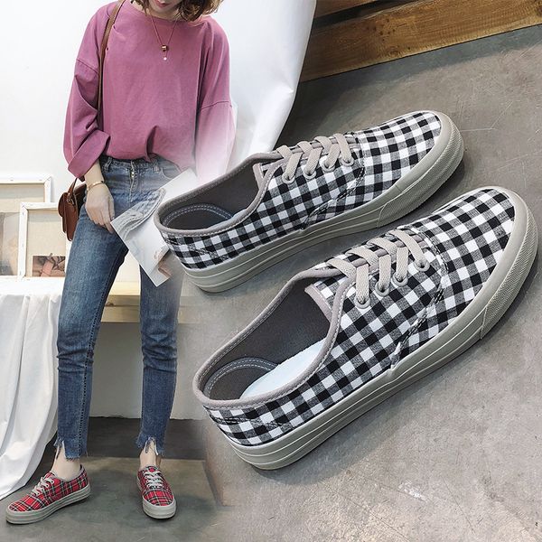canvas shoes women's spring and summer 2018 new korean retro plaid shoes student lace up, Black
canvas shoes women's spring and summer 2018 new korean retro plaid shoes student lace up, Black