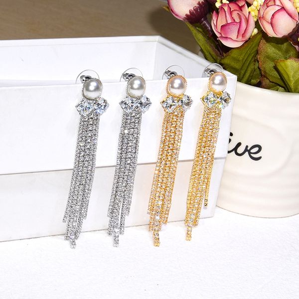 new silver crystal zircon earrings women's pearl long earrings gold silver bridal tassel wedding jewelry
new silver crystal zircon earrings women's pearl long earrings gold silver bridal tassel wedding jewelry