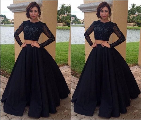2019 new black two pieces dresses evening dresses 2017 elegant long sleeves beaded bodice satin prom gowns a-line formal party dress, Black;red
2019 new black two pieces dresses evening dresses 2017 elegant long sleeves beaded bodice satin prom gowns a-line formal party dress, Black;red