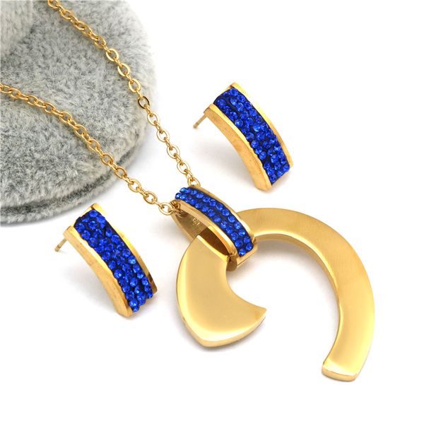black bule white zircon earrings necklace sets gold color stainless steel jewelry sets for women, Silver
black bule white zircon earrings necklace sets gold color stainless steel jewelry sets for women, Silver