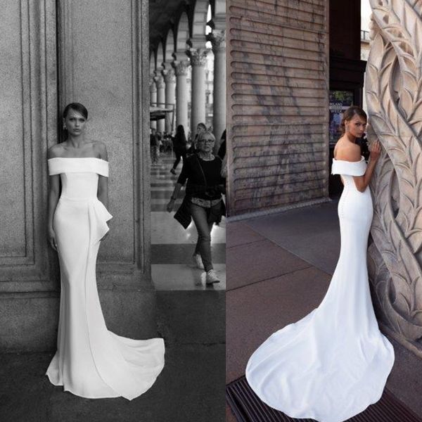 2020 julie vino elegant wedding dresses off shoulder sleeveless satin mermaid wedding dresses sweep train bridal gowns, White
2020 julie vino elegant wedding dresses off shoulder sleeveless satin mermaid wedding dresses sweep train bridal gowns, White