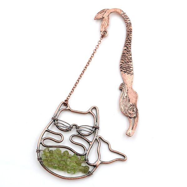 10 pcs copper wire wrap lovely cat shape olivine stone bookmark mermaid pendant black agate fashion jewelry, Silver
10 pcs copper wire wrap lovely cat shape olivine stone bookmark mermaid pendant black agate fashion jewelry, Silver