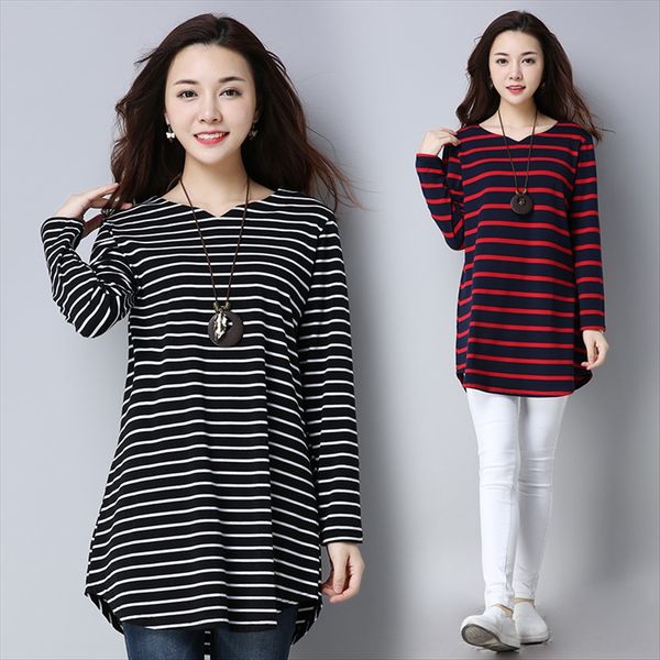 2020 season medium and long t- striped belly base shirt cotton loose long sleeve t-shirt female, White
2020 season medium and long t- striped belly base shirt cotton loose long sleeve t-shirt female, White