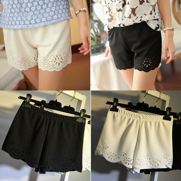 women ladies summer high waist casual shorts floral hollow out beach comfortable soft elastic stretch shorts, White;black
women ladies summer high waist casual shorts floral hollow out beach comfortable soft elastic stretch shorts, White;black