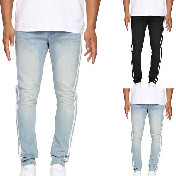 2019 autumn casual striped jeans pants men streetwear denim side stripe stretch pant solid waist elastic skinny slim cotton jean, Blue
2019 autumn casual striped jeans pants men streetwear denim side stripe stretch pant solid waist elastic skinny slim cotton jean, Blue